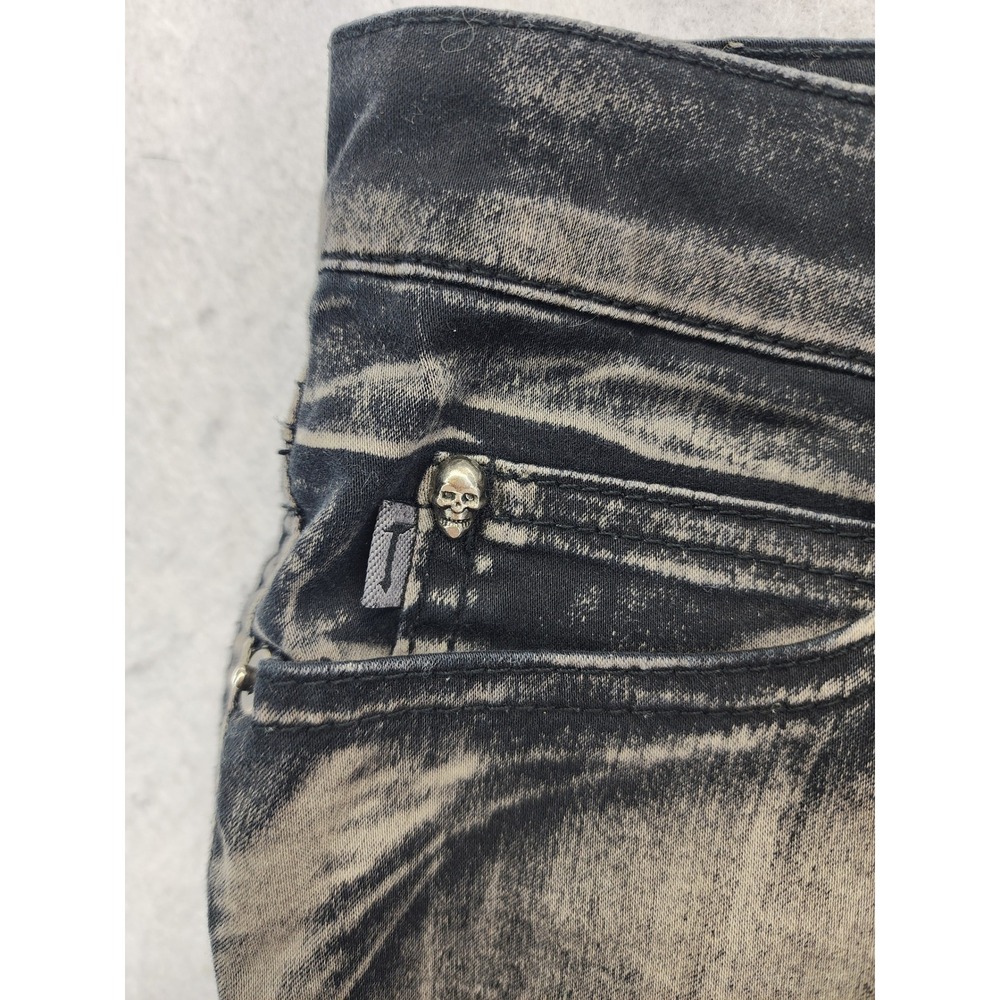 Tripp NYC Acid Wash Skinny Jeans Skull Hardware Bleach Effect Grey Black 7 - Picture 3 of 11